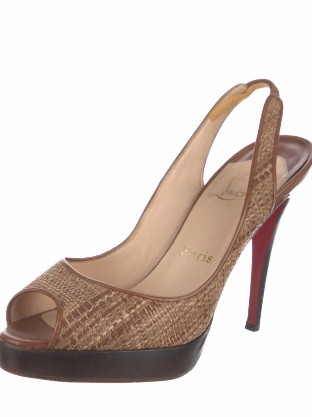Christian Louboutin Brown Woven Peep-Toe Slingback Heels